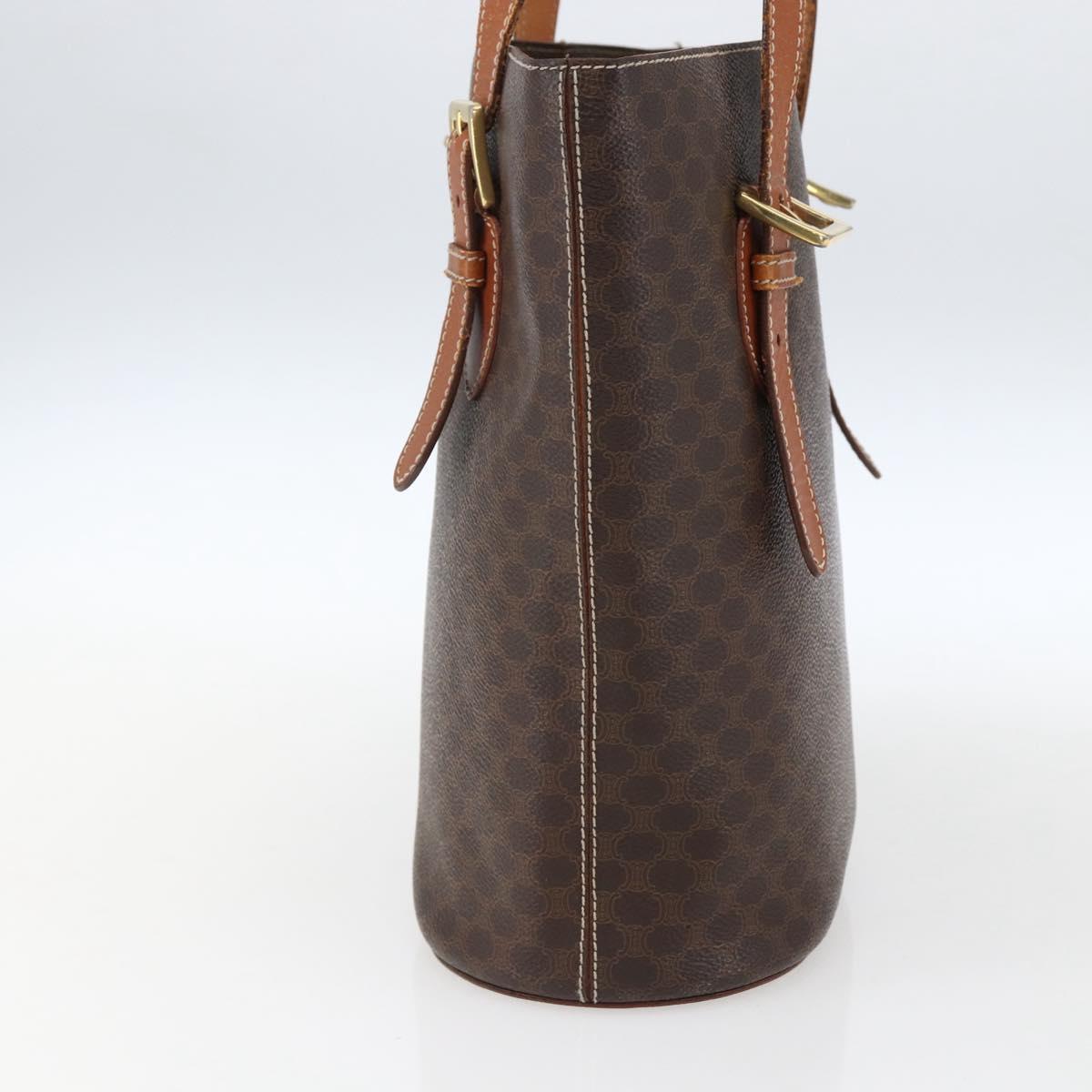 CELINE Macadam Canvas Tote Bag PVC Leather Brown Gold Auth ep13501