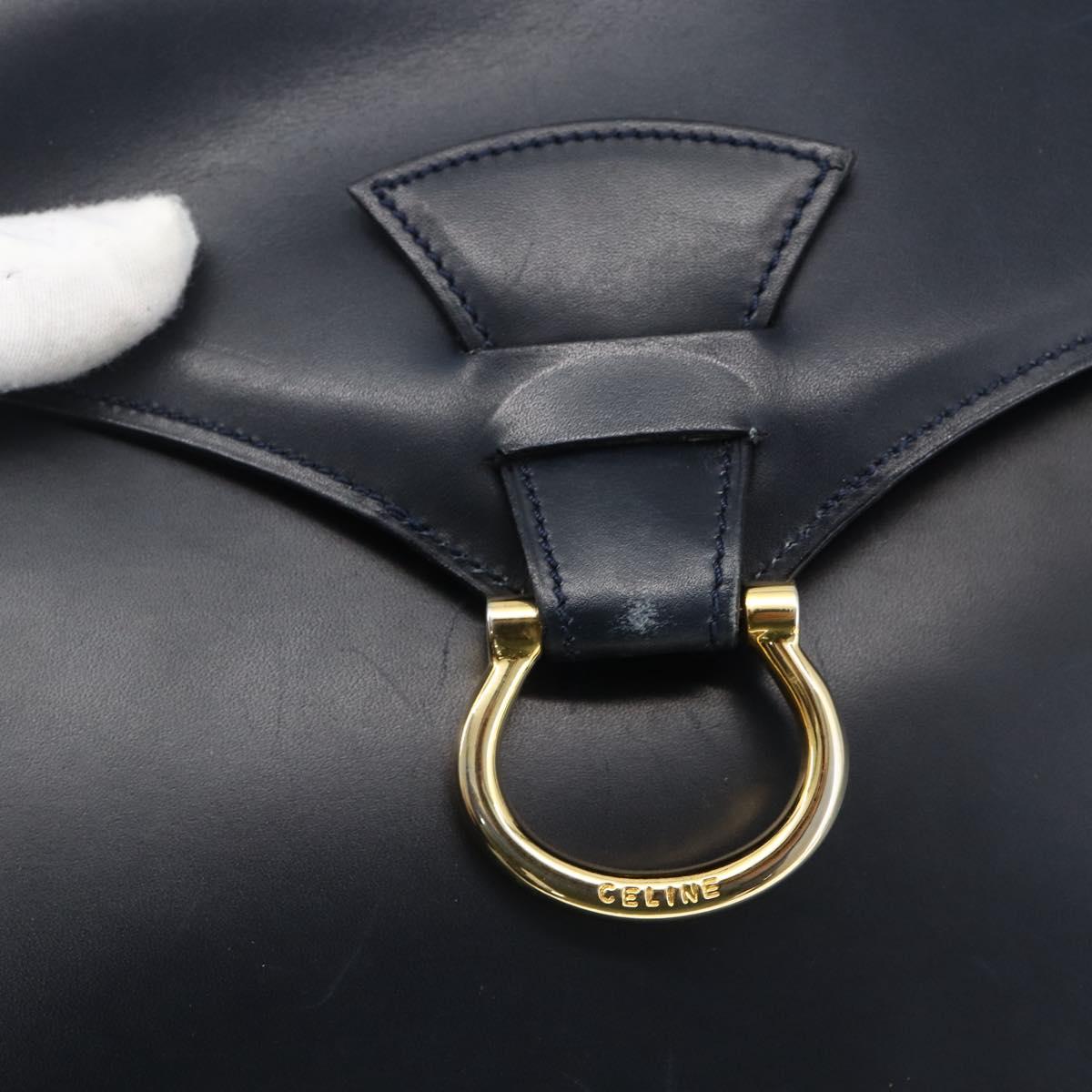 CELINE Hand Bag Leather Navy Gold Auth ep13502V