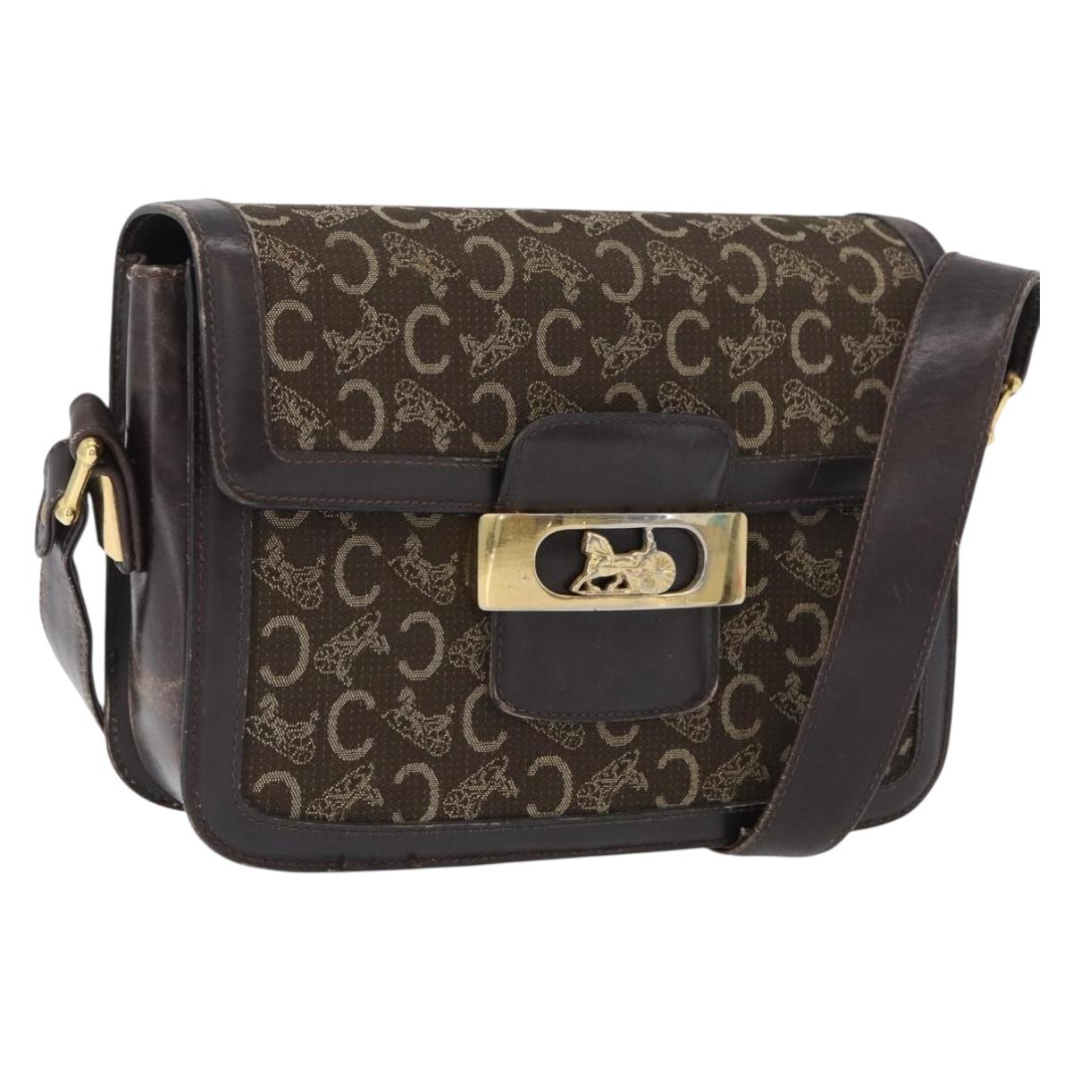 CELINE C Sulky Shoulder Bag Canvas Brown Gold Auth ep13505