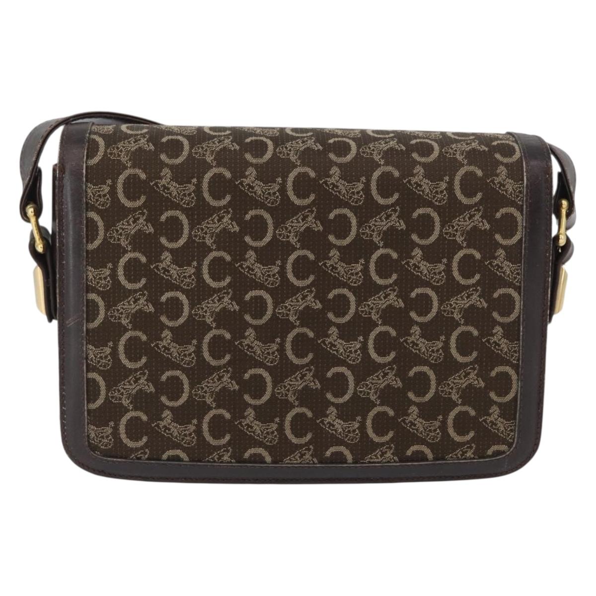 CELINE C Sulky Shoulder Bag Canvas Brown Gold Auth ep13505