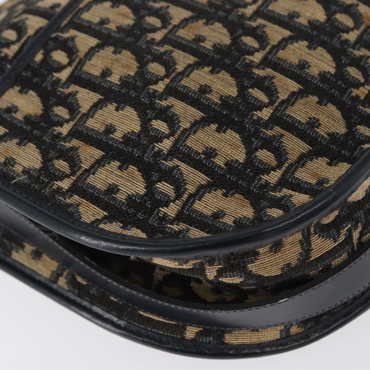 Christian Dior Trotter Canvas Shoulder Bag Navy Gold Auth ep13512