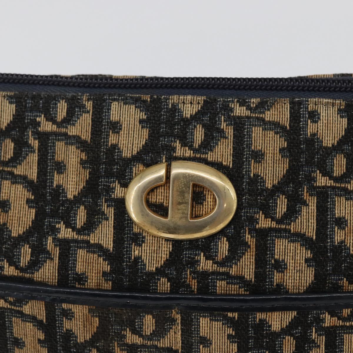 Christian Dior Trotter Canvas Shoulder Bag Navy Gold Auth ep13512