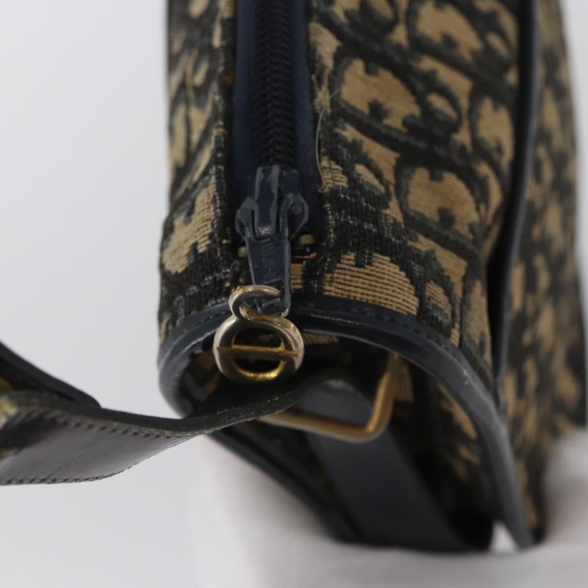 Christian Dior Trotter Canvas Shoulder Bag Navy Gold Auth ep13512