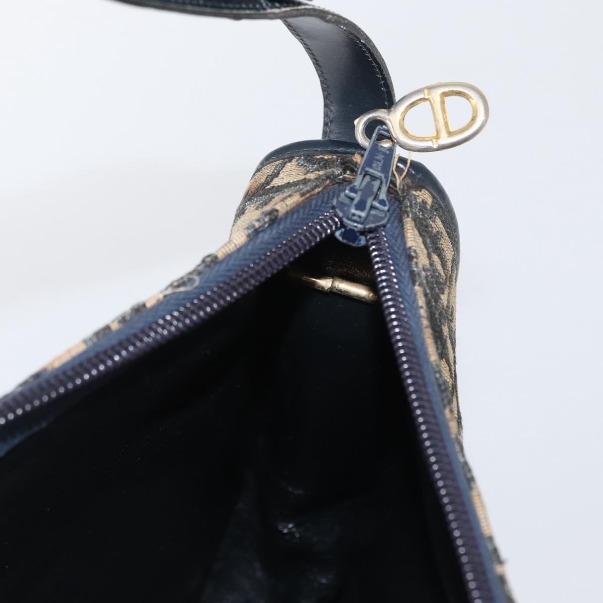 Christian Dior Trotter Canvas Shoulder Bag Navy Gold Auth ep13512