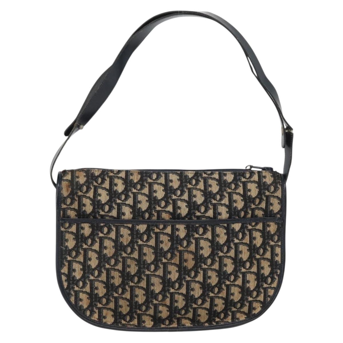 Christian Dior Trotter Canvas Shoulder Bag Navy Gold Auth ep13512