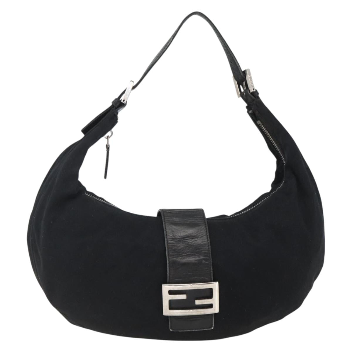 FENDI Mamma Baguette Shoulder Bag Nylon Black Silver Auth ep13517