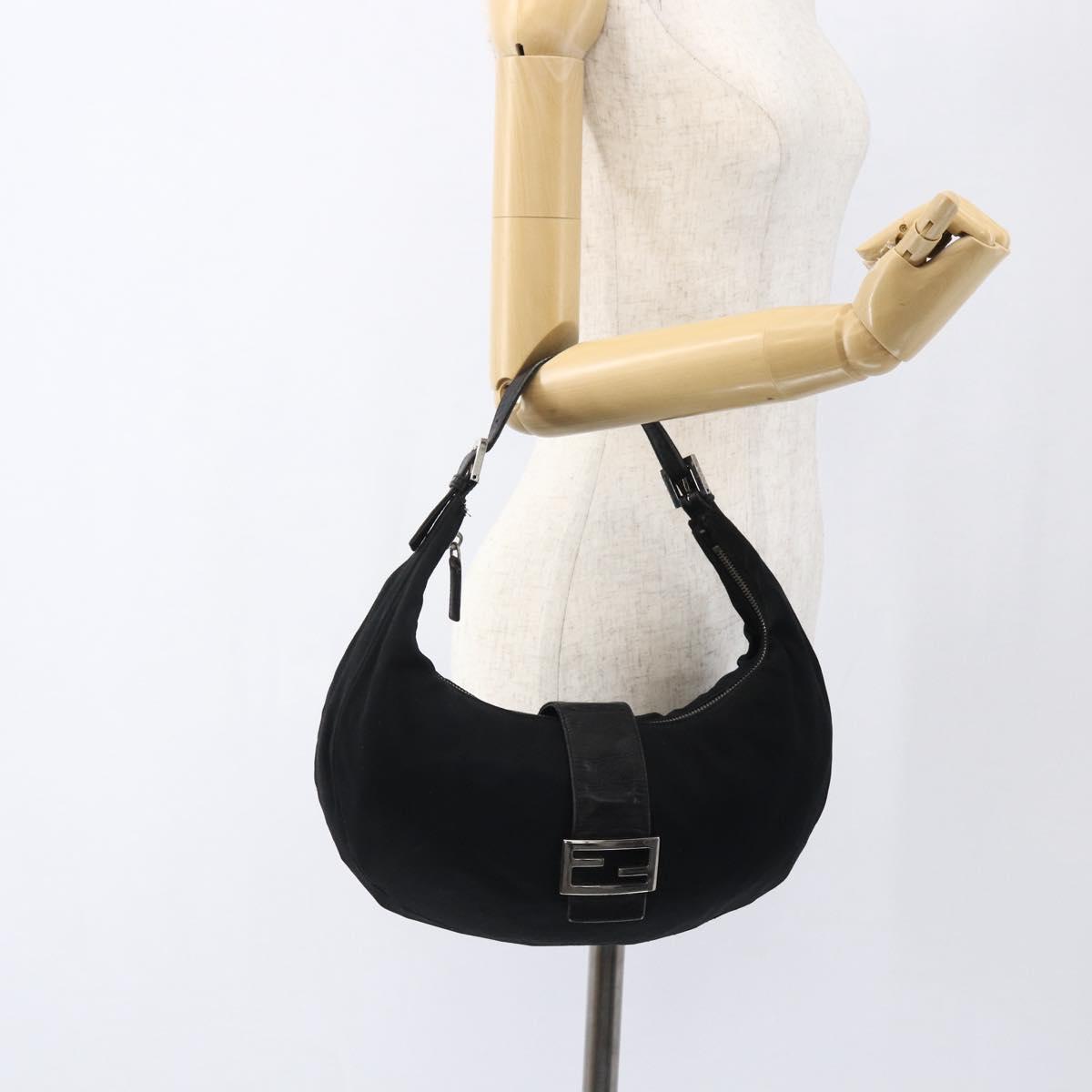 FENDI Mamma Baguette Shoulder Bag Nylon Black Silver Auth ep13517