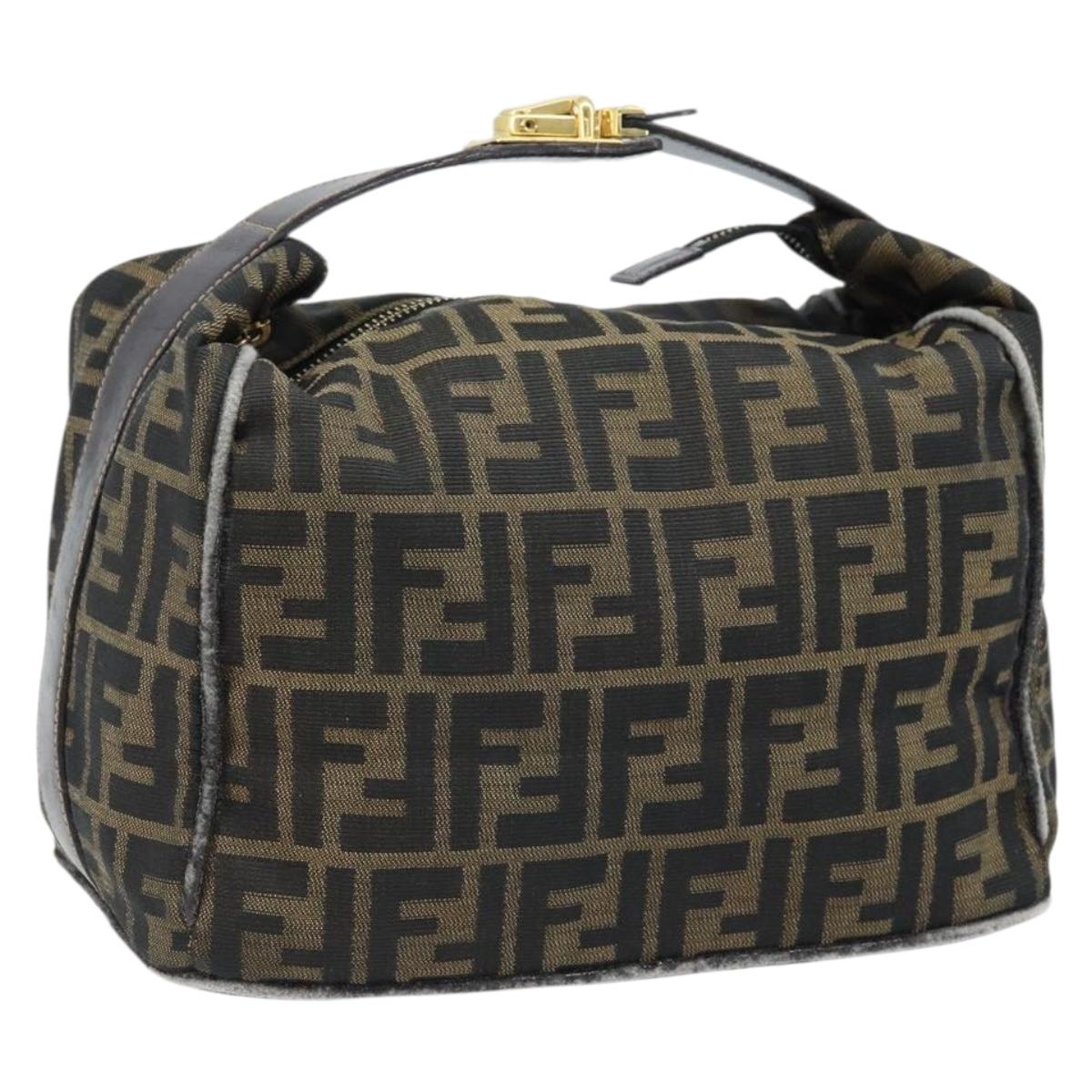 FENDI Zucca Canvas Vanity Hand Bag Black Brown gold Auth ep13520