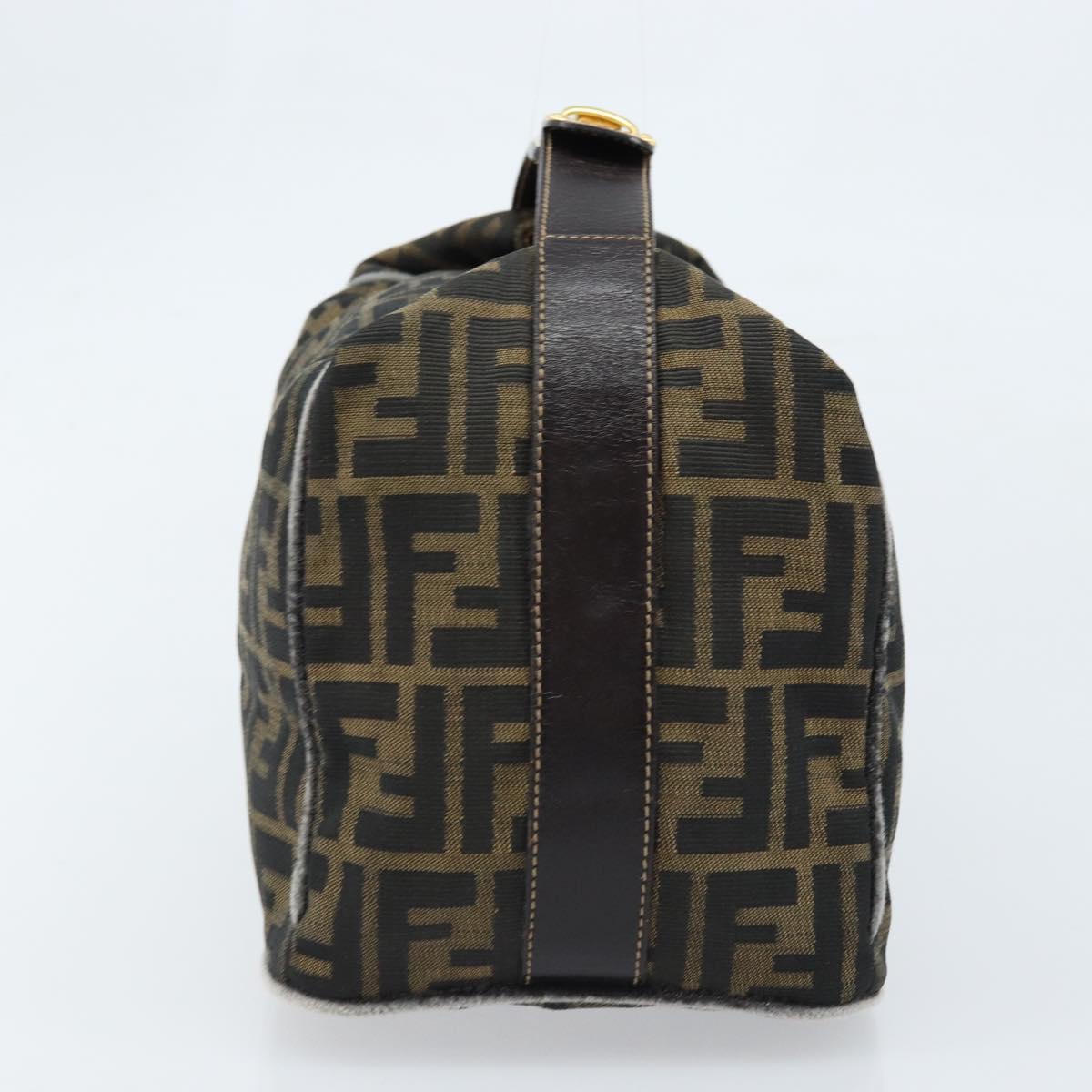 FENDI Zucca Canvas Vanity Hand Bag Black Brown gold Auth ep13520