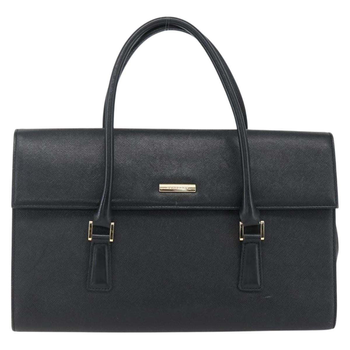 BURBERRY Hand Bag Leather Black Silver Auth ep13523