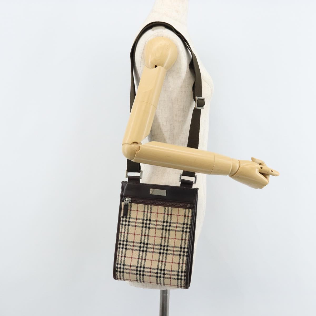 BURBERRY Nova Check Shoulder Bag Canvas Beige Silver Auth ep13530