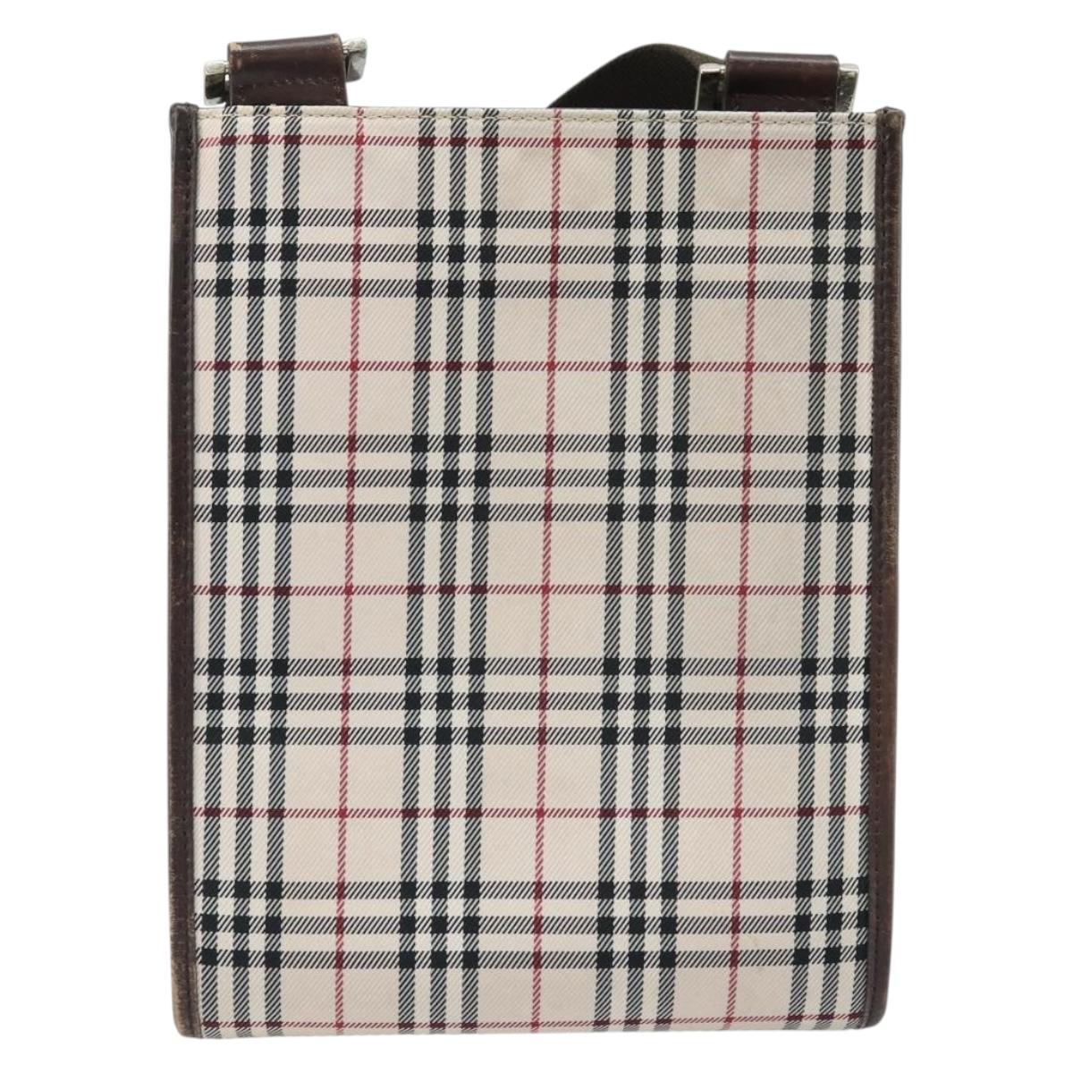 BURBERRY Nova Check Shoulder Bag Canvas Beige Silver Auth ep13530