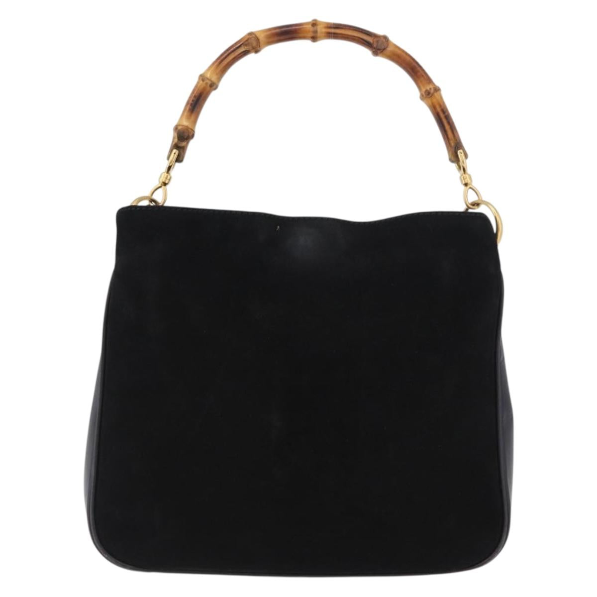 GUCCI Bamboo Hand Bag Suede Black Gold 001 3754 1638 Auth ep13532