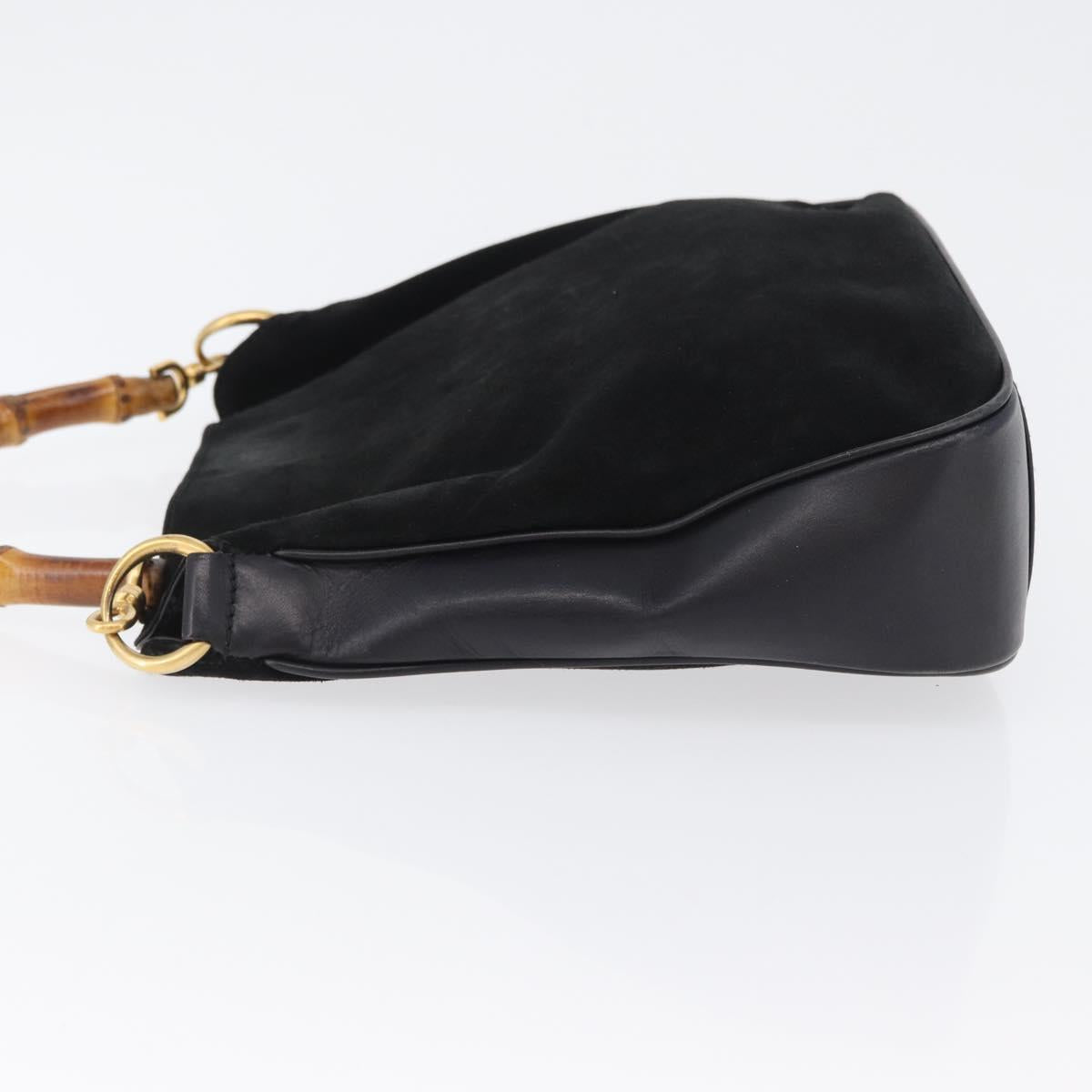 GUCCI Bamboo Hand Bag Suede Black Gold 001 3754 1638 Auth ep13532