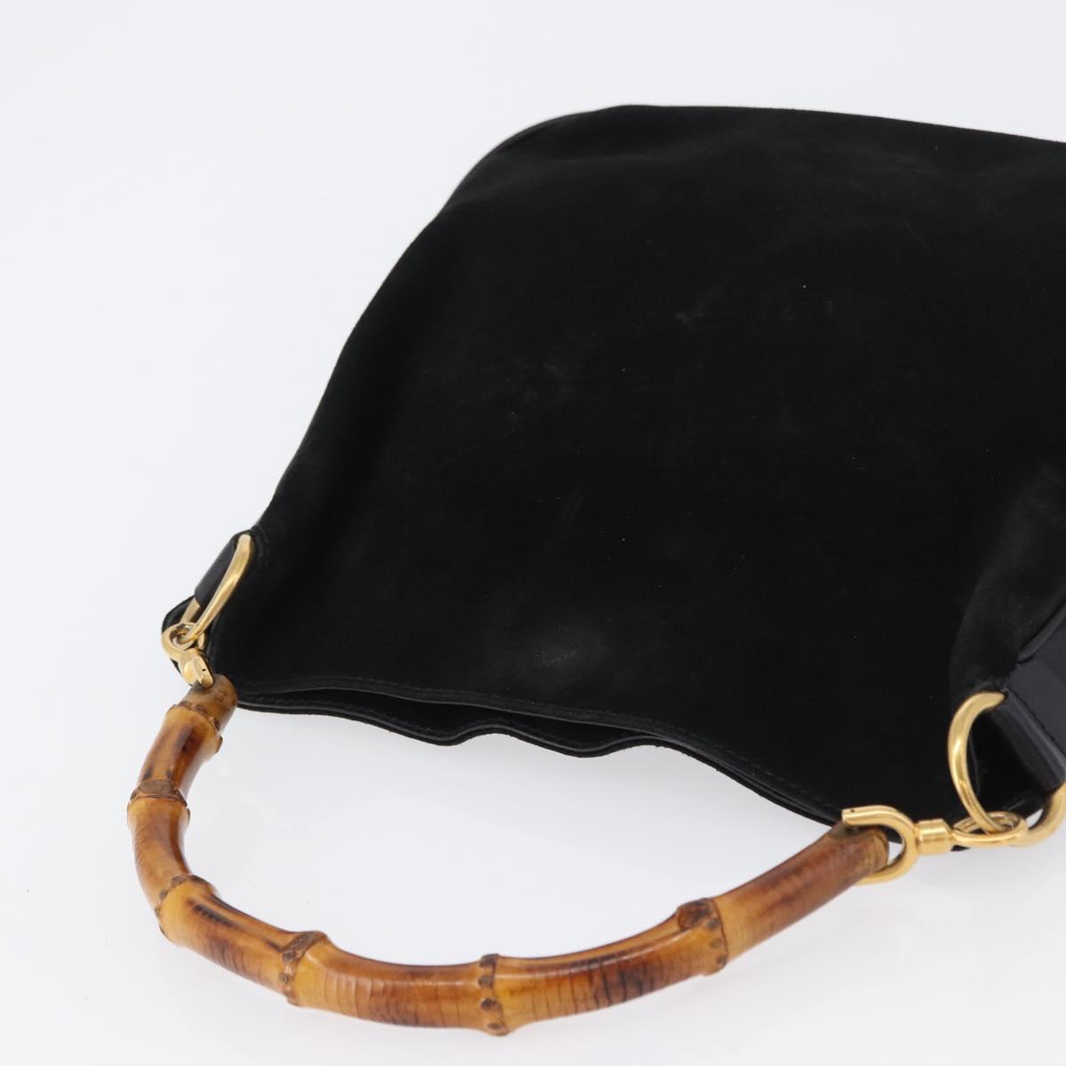 GUCCI Bamboo Hand Bag Suede Black Gold 001 3754 1638 Auth ep13532