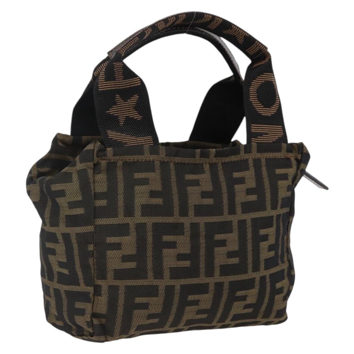 FENDI Zucca Canvas Hand Bag Brown Black Auth ep13536