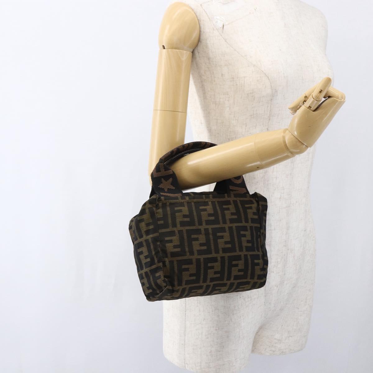 FENDI Zucca Canvas Hand Bag Brown Black Auth ep13536