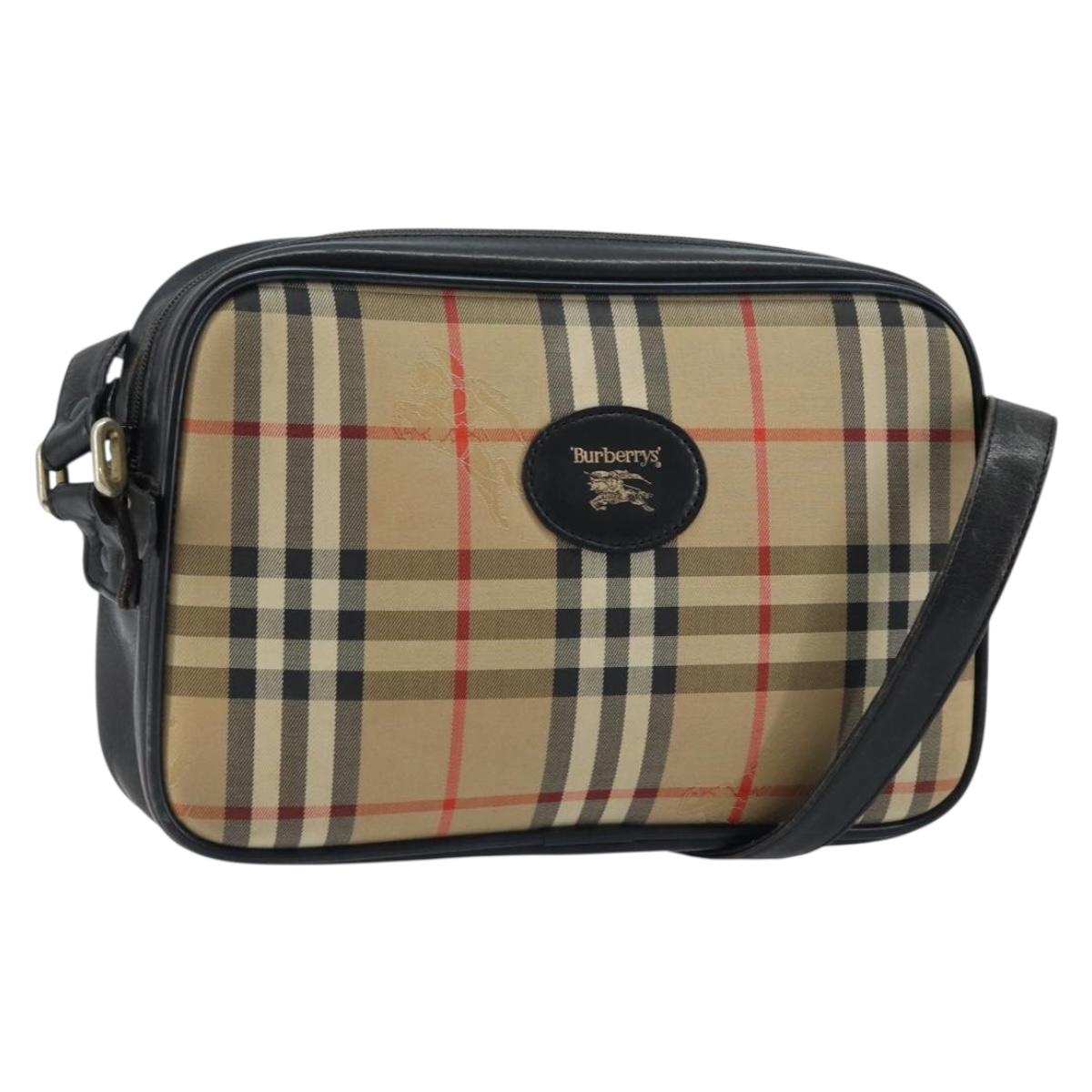 Burberrys Nova Check Shoulder Bag Canvas Beige Gold Auth ep13544