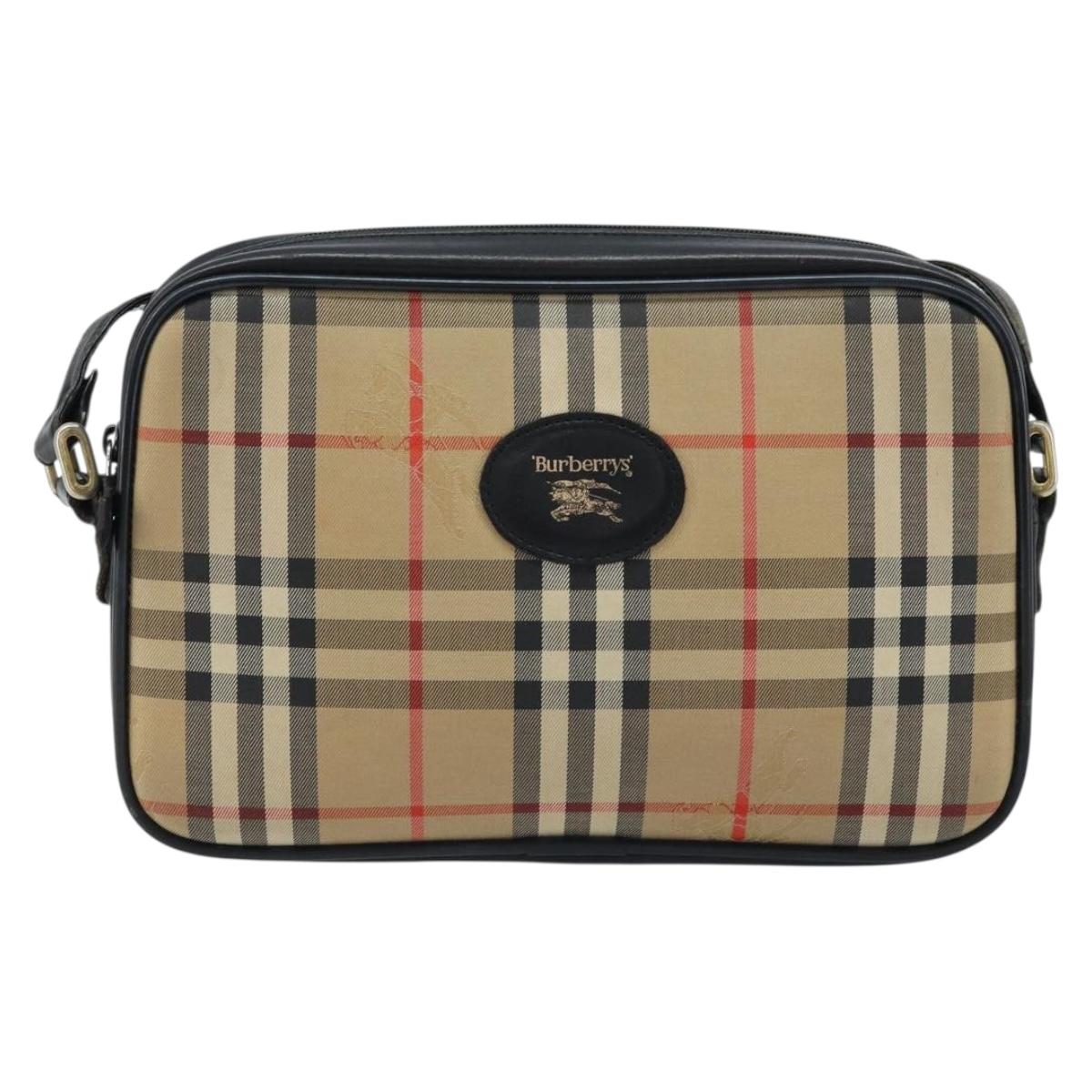 Burberrys Nova Check Shoulder Bag Canvas Beige Gold Auth ep13544