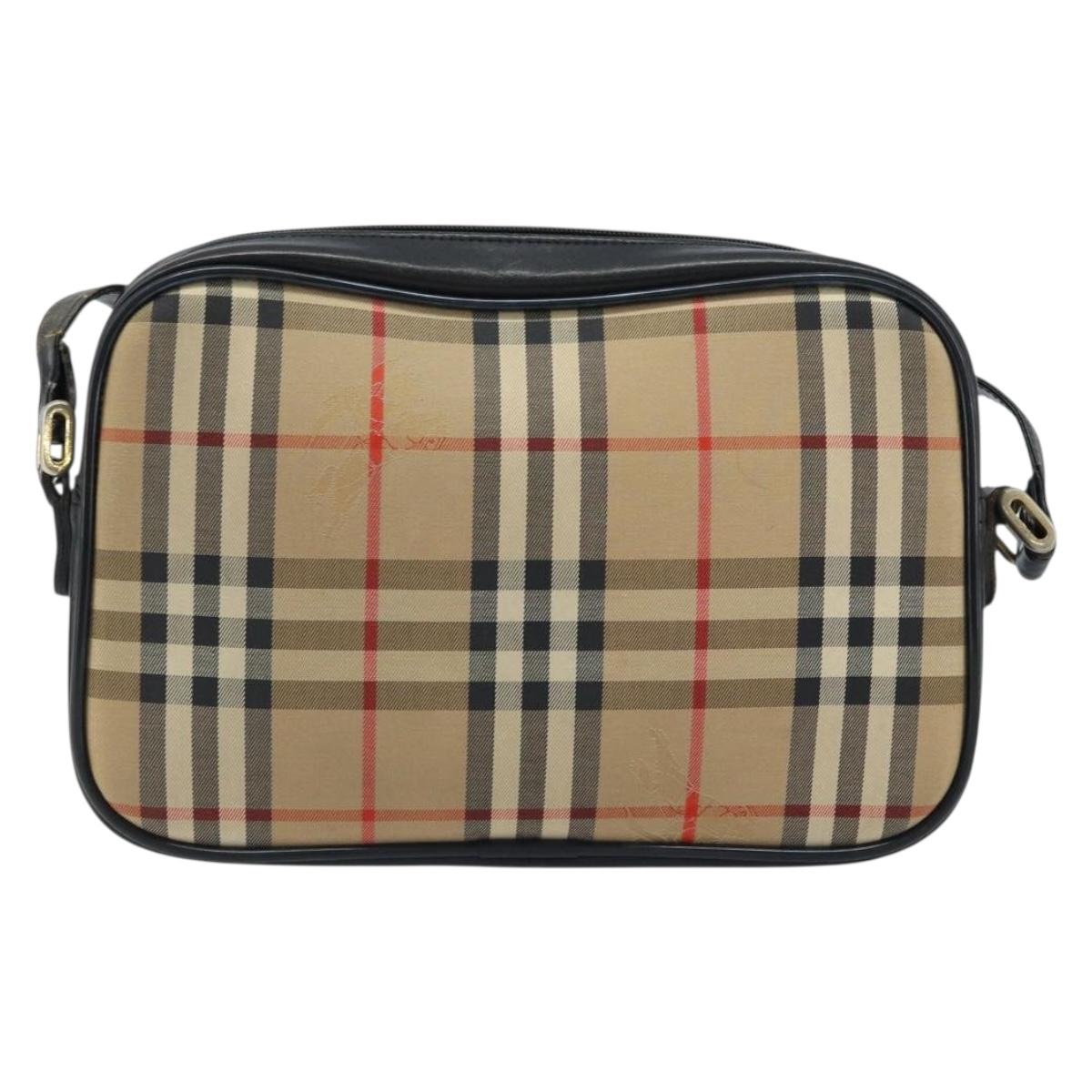 Burberrys Nova Check Shoulder Bag Canvas Beige Gold Auth ep13544