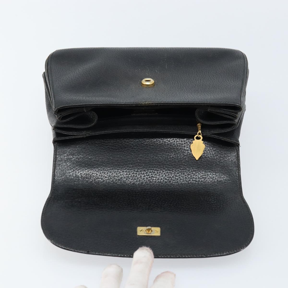 GUCCI Bamboo Hand Bag Leather Black Gold Auth ep13556