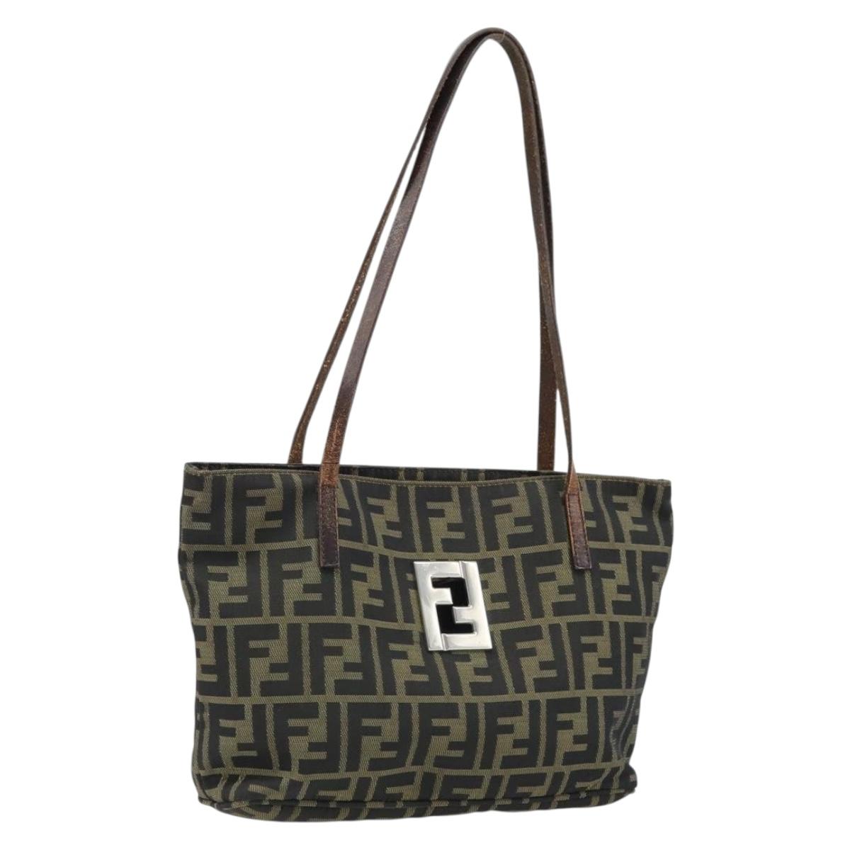 FENDI Zucca Canvas Tote Bag Brown Black Auth ep13557