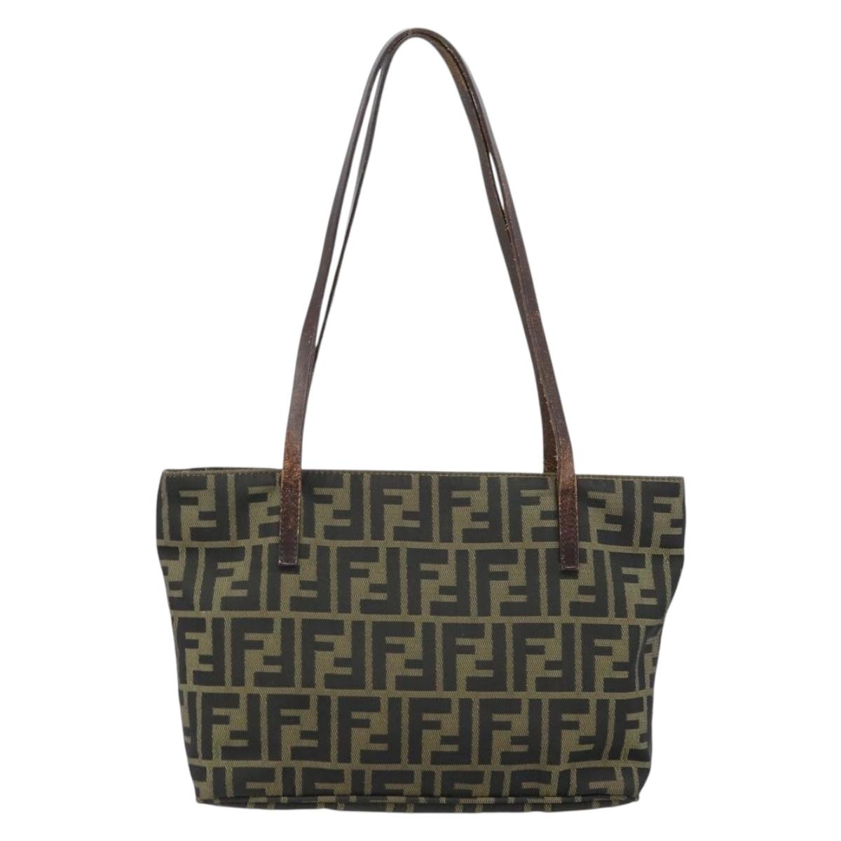 FENDI Zucca Canvas Tote Bag Brown Black Auth ep13557