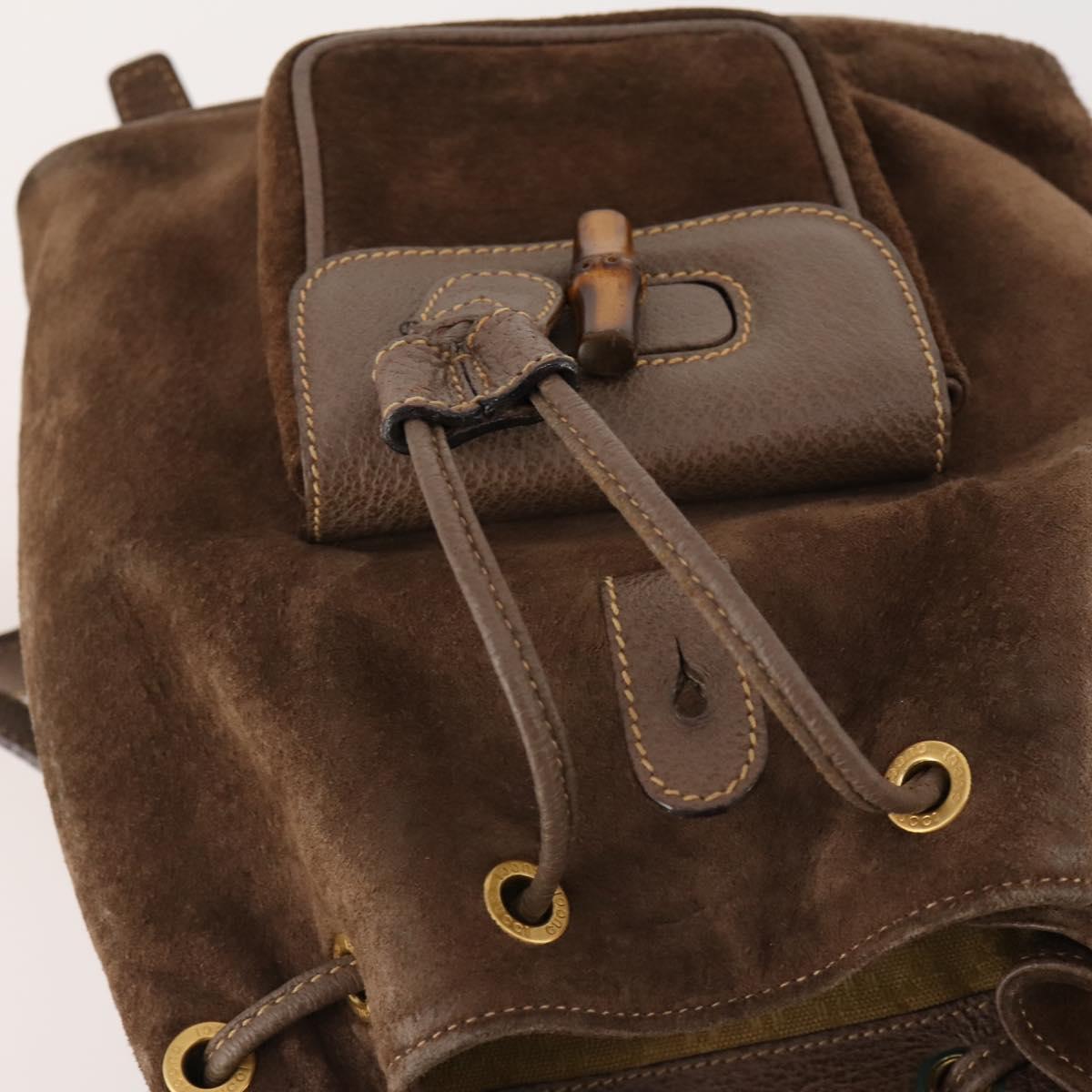 GUCCI Bamboo Backpack Suede Brown Gold 003 2058 0030 Auth ep13565
