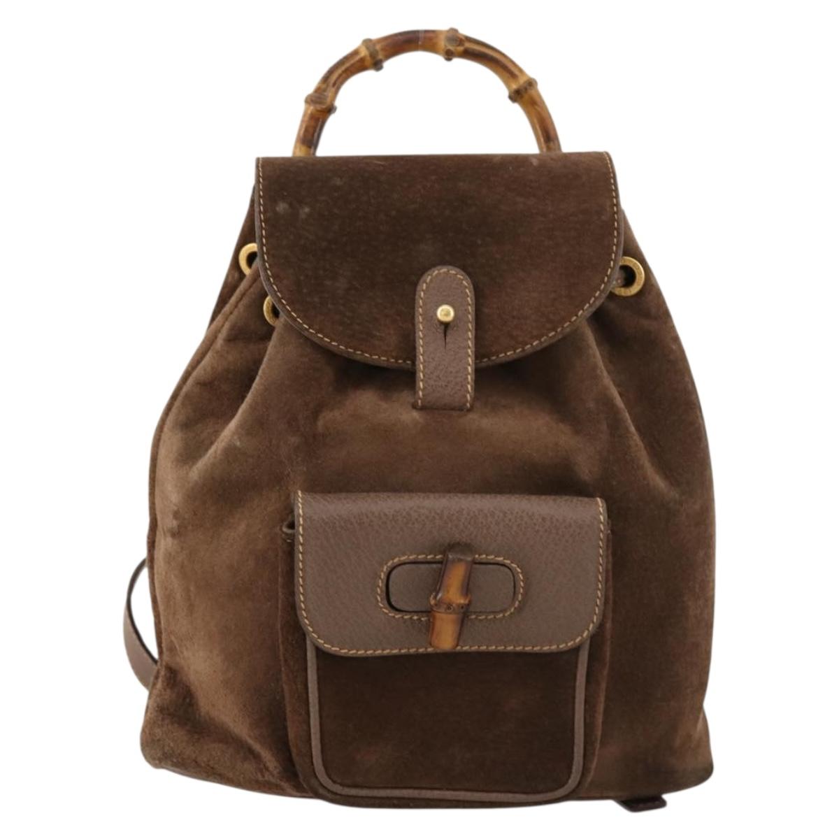 GUCCI Bamboo Backpack Suede Brown Gold 003 2058 0030 Auth ep13565