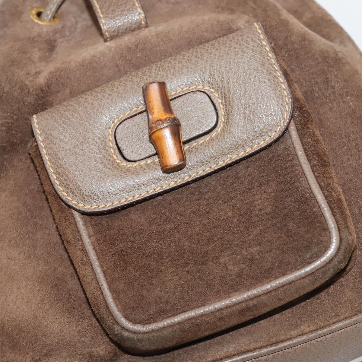 GUCCI Bamboo Backpack Suede Brown Gold 003 2058 0030 Auth ep13565