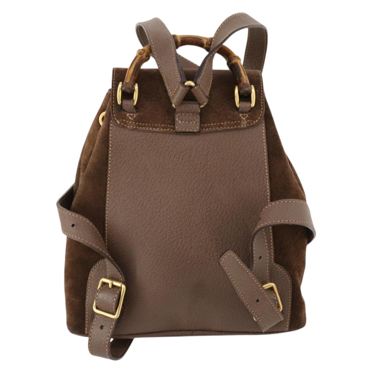 GUCCI Bamboo Backpack Suede Brown Gold 003 2058 0030 Auth ep13565