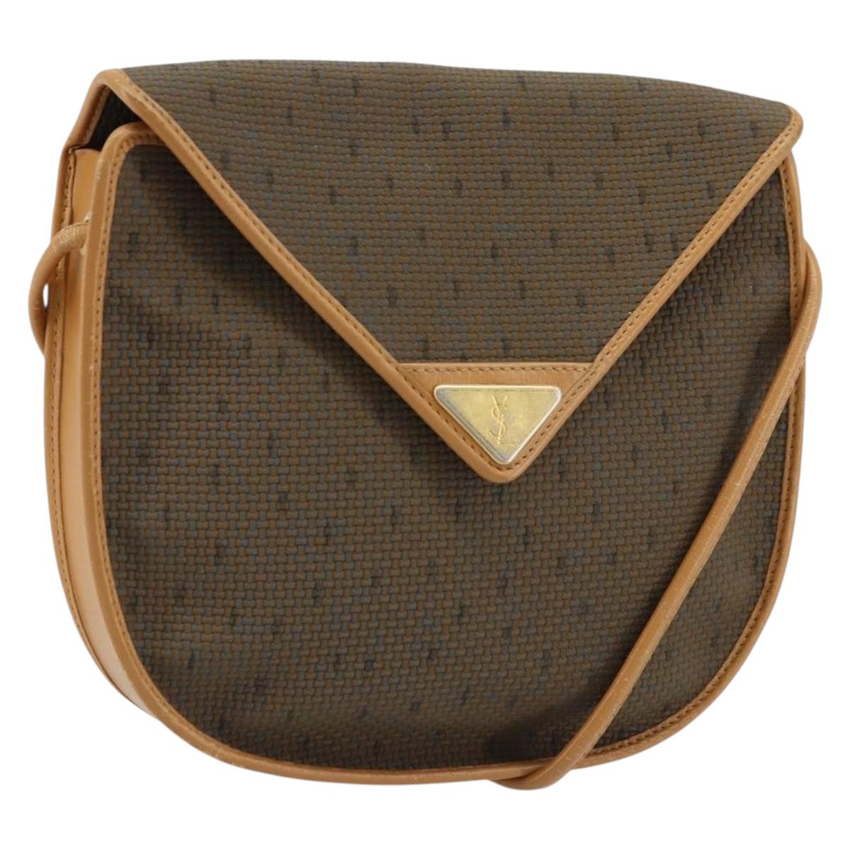 SAINT LAURENT Shoulder Bag PVC Canvas Beige Gold Auth ep13567