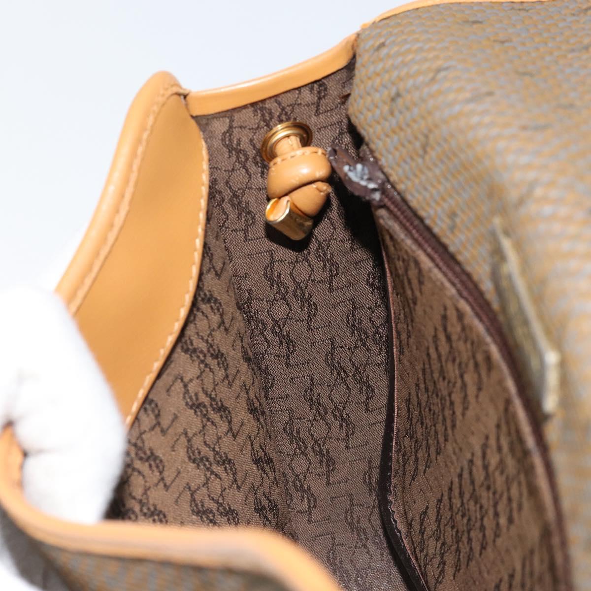 SAINT LAURENT Shoulder Bag PVC Canvas Beige Gold Auth ep13567