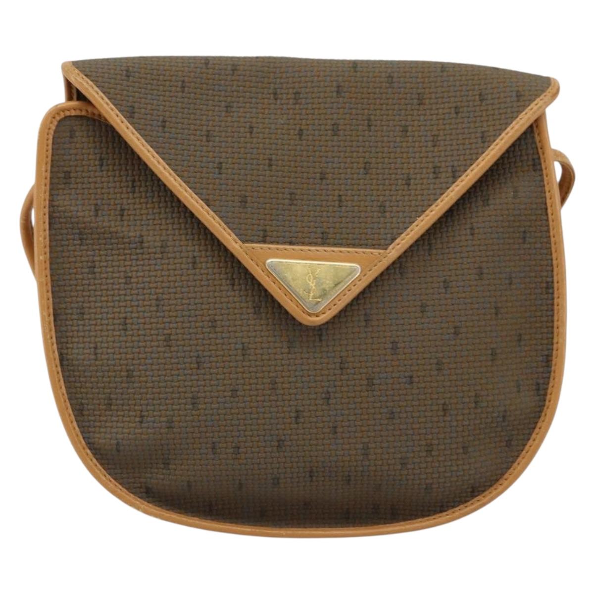 SAINT LAURENT Shoulder Bag PVC Canvas Beige Gold Auth ep13567