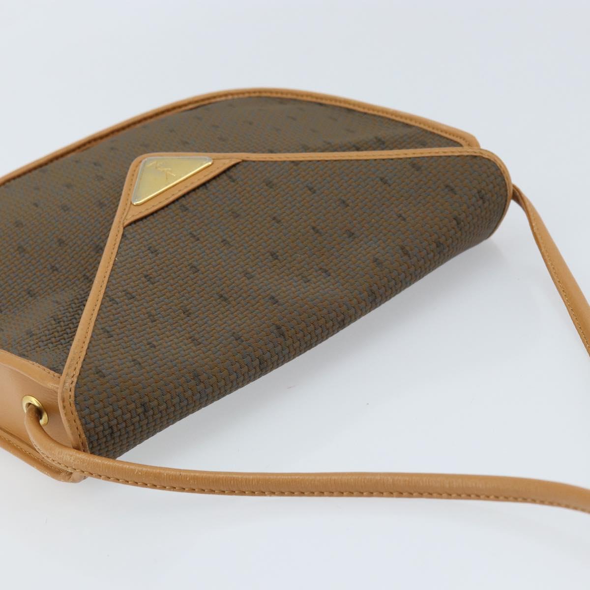 SAINT LAURENT Shoulder Bag PVC Canvas Beige Gold Auth ep13567