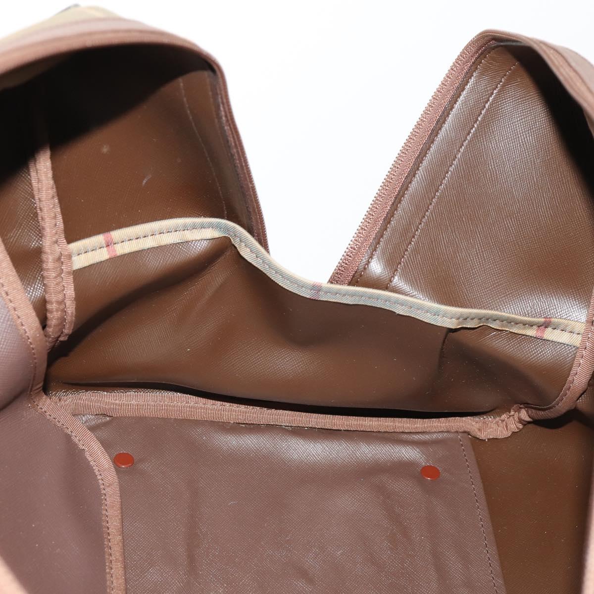 Burberrys Nova Check Boston Bag Canvas Leather Beige Gold Auth ep13568