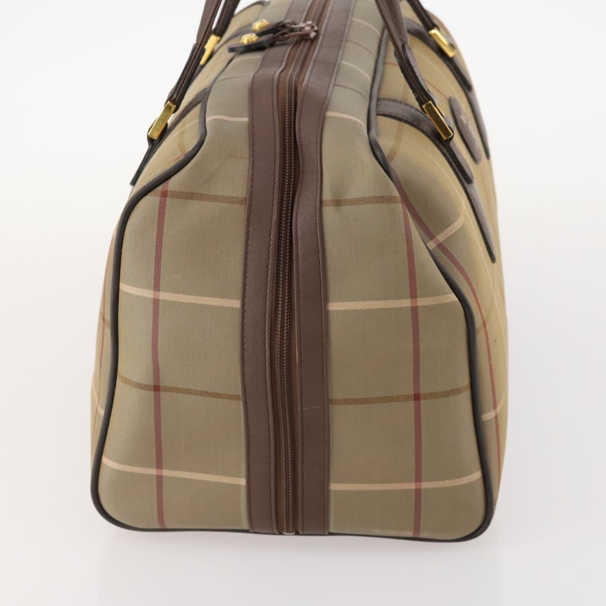 Burberrys Nova Check Boston Bag Canvas Leather Beige Gold Auth ep13568