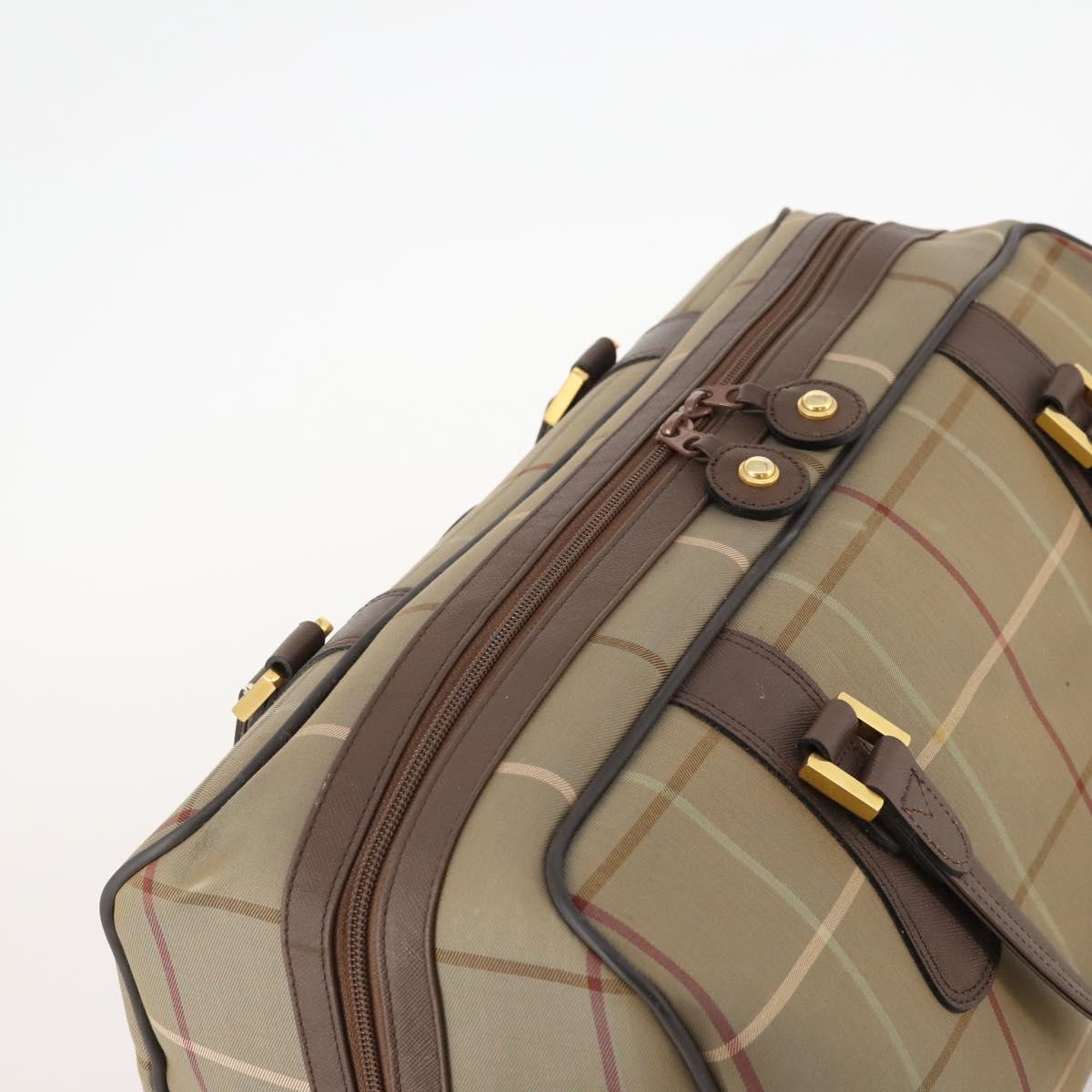 Burberrys Nova Check Boston Bag Canvas Leather Beige Gold Auth ep13568
