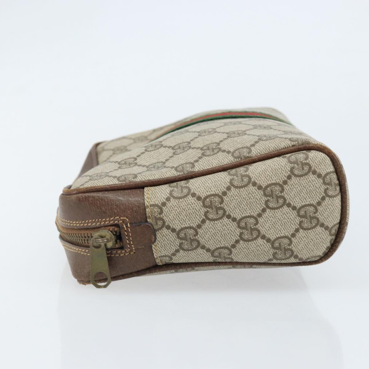 GUCCI GG Supreme Web Sherry Line Clutch Bag PVC Beige Gold Red Auth ep13569