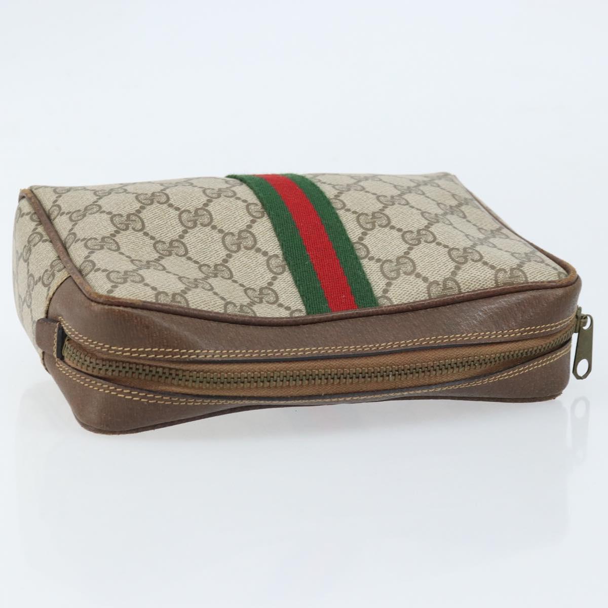 GUCCI GG Supreme Web Sherry Line Clutch Bag PVC Beige Gold Red Auth ep13569