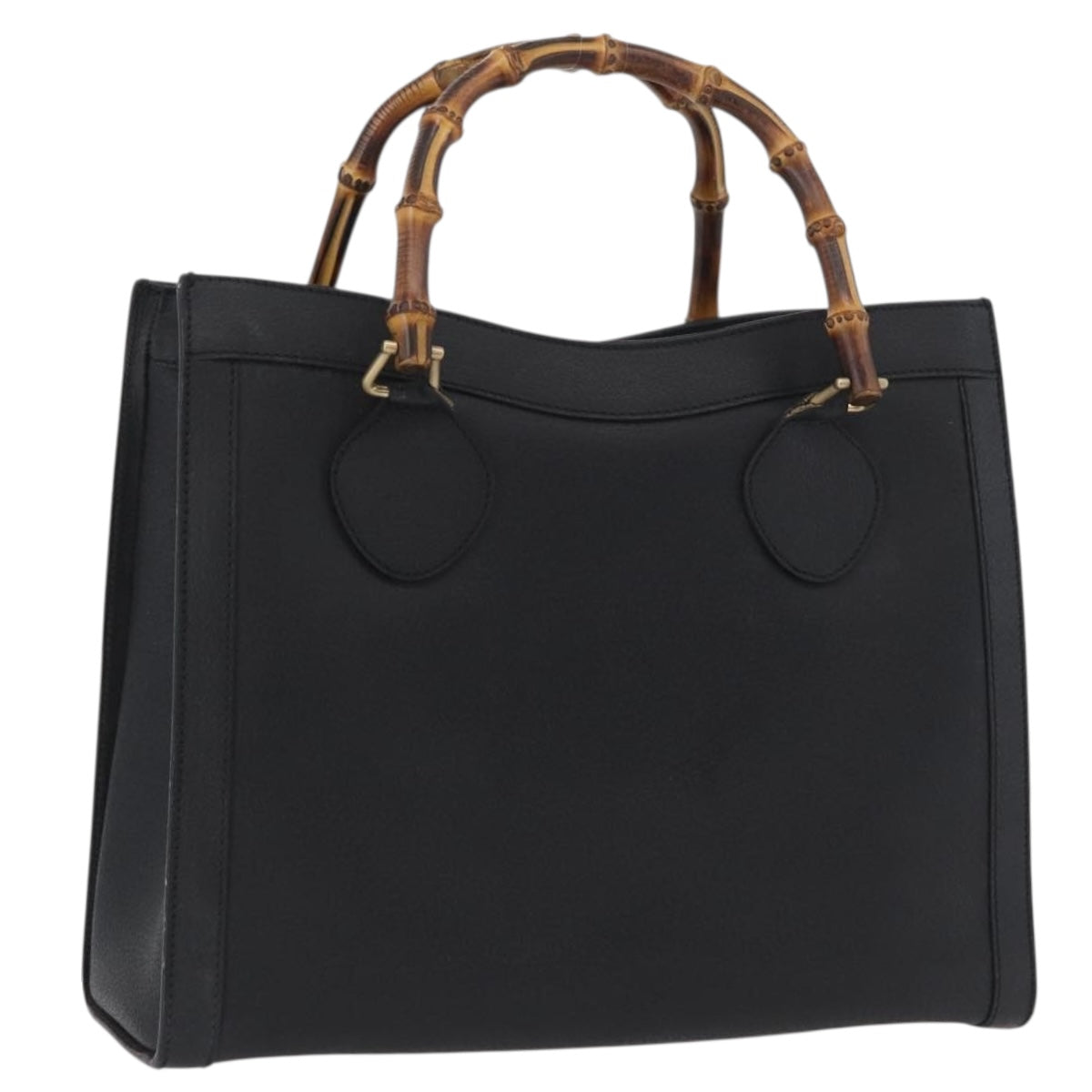 GUCCI Bamboo Hand Bag Leather Black Gold 002 1186 0260 Auth ep13570