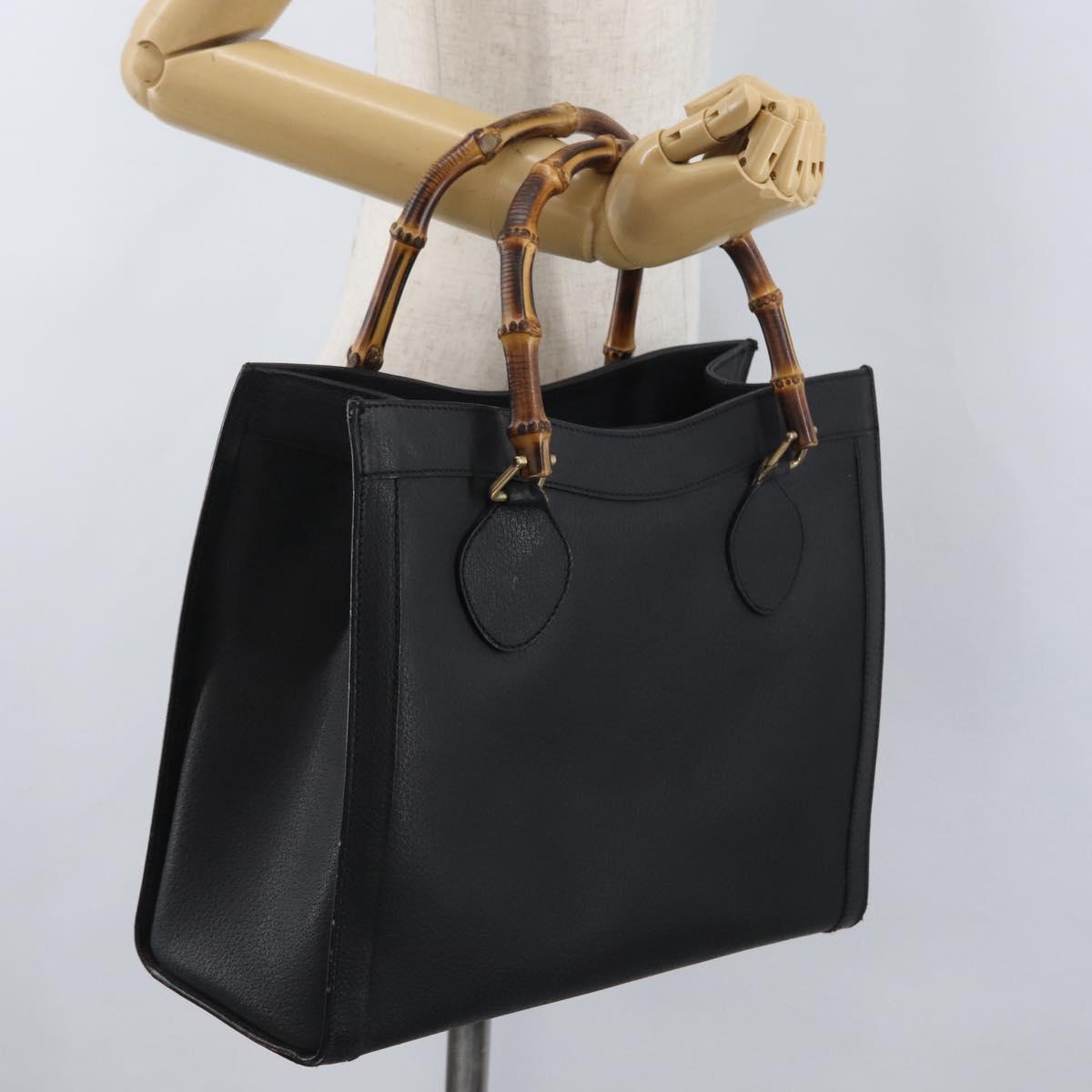 GUCCI Bamboo Hand Bag Leather Black Gold 002 1186 0260 Auth ep13570