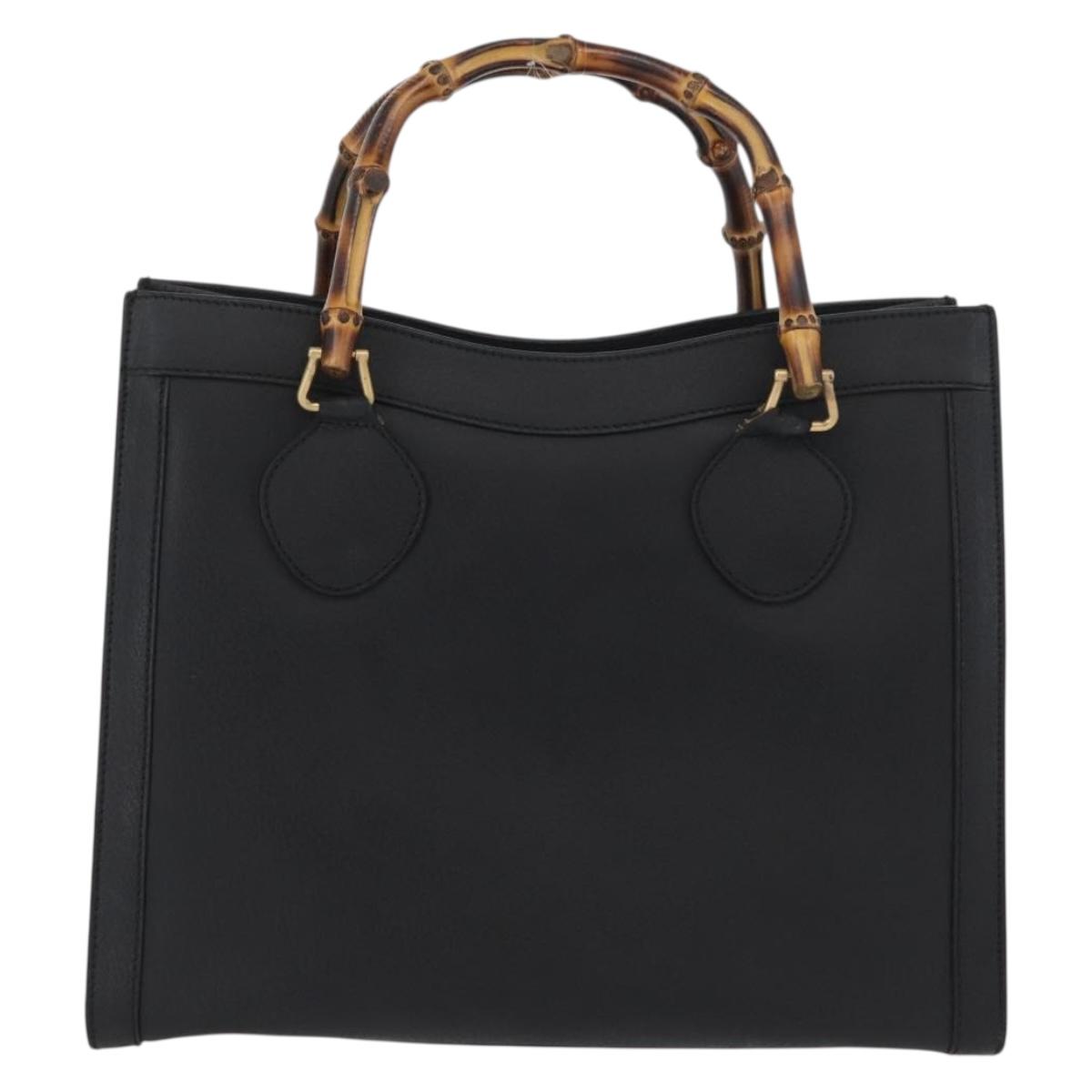 GUCCI Bamboo Hand Bag Leather Black Gold 002 1186 0260 Auth ep13570