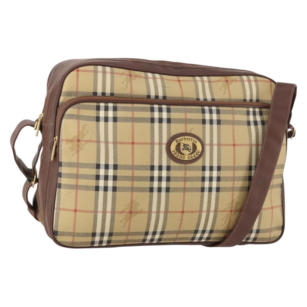 Burberrys Nova Check Shoulder Bag PVC Leather Beige Gold Auth ep13571