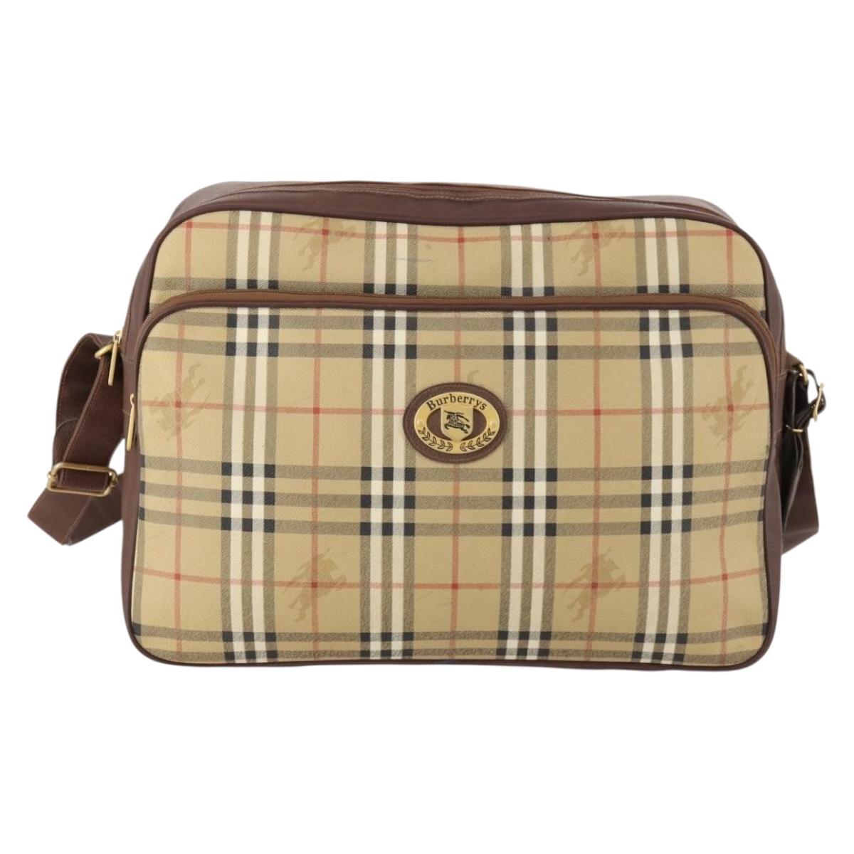 Burberrys Nova Check Shoulder Bag PVC Leather Beige Gold Auth ep13571