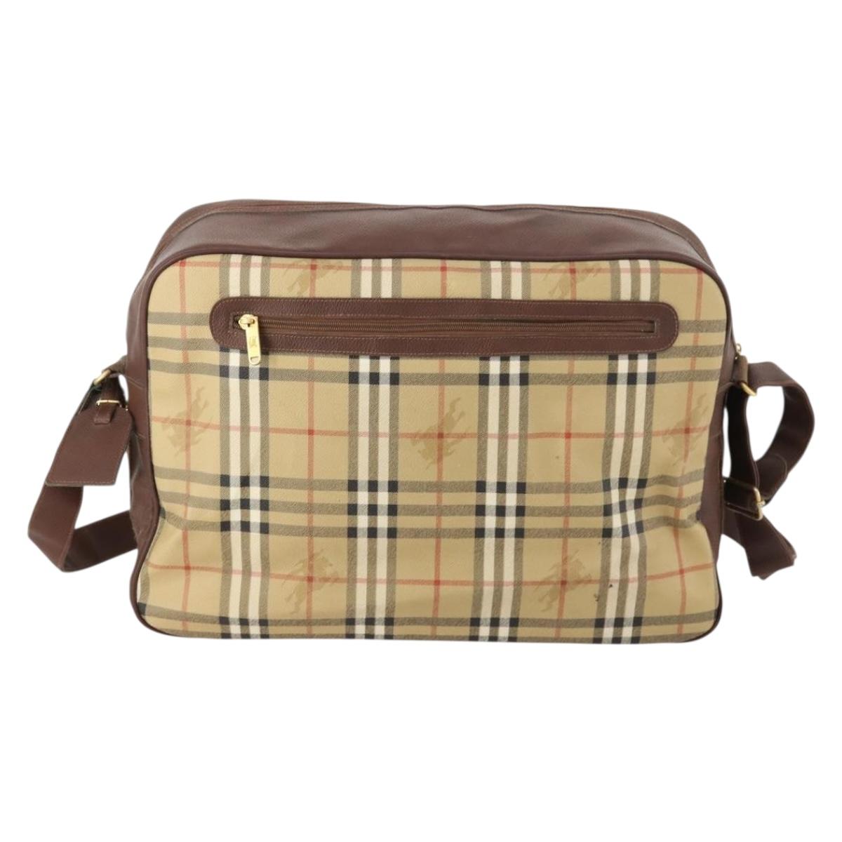 Burberrys Nova Check Shoulder Bag PVC Leather Beige Gold Auth ep13571