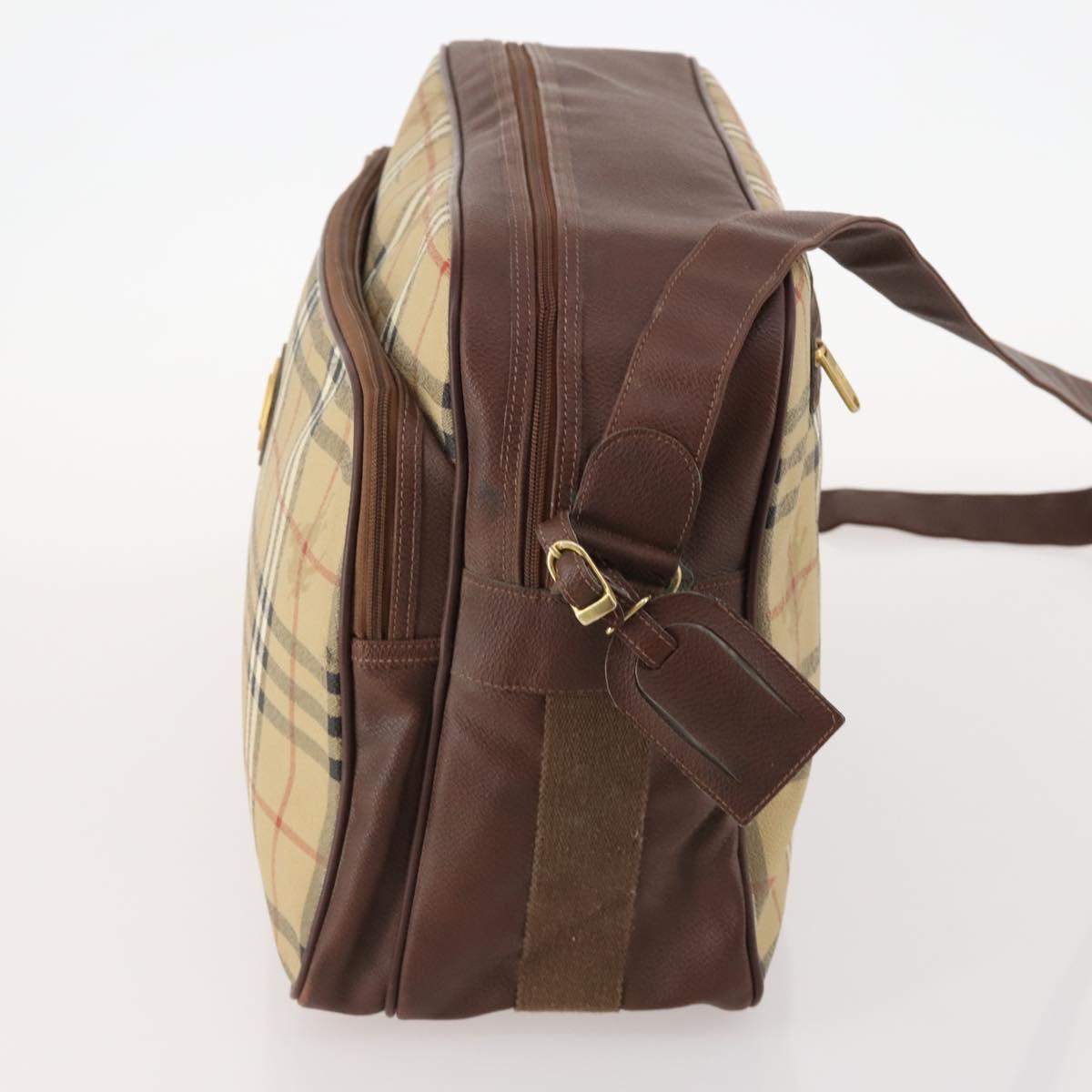 Burberrys Nova Check Shoulder Bag PVC Leather Beige Gold Auth ep13571