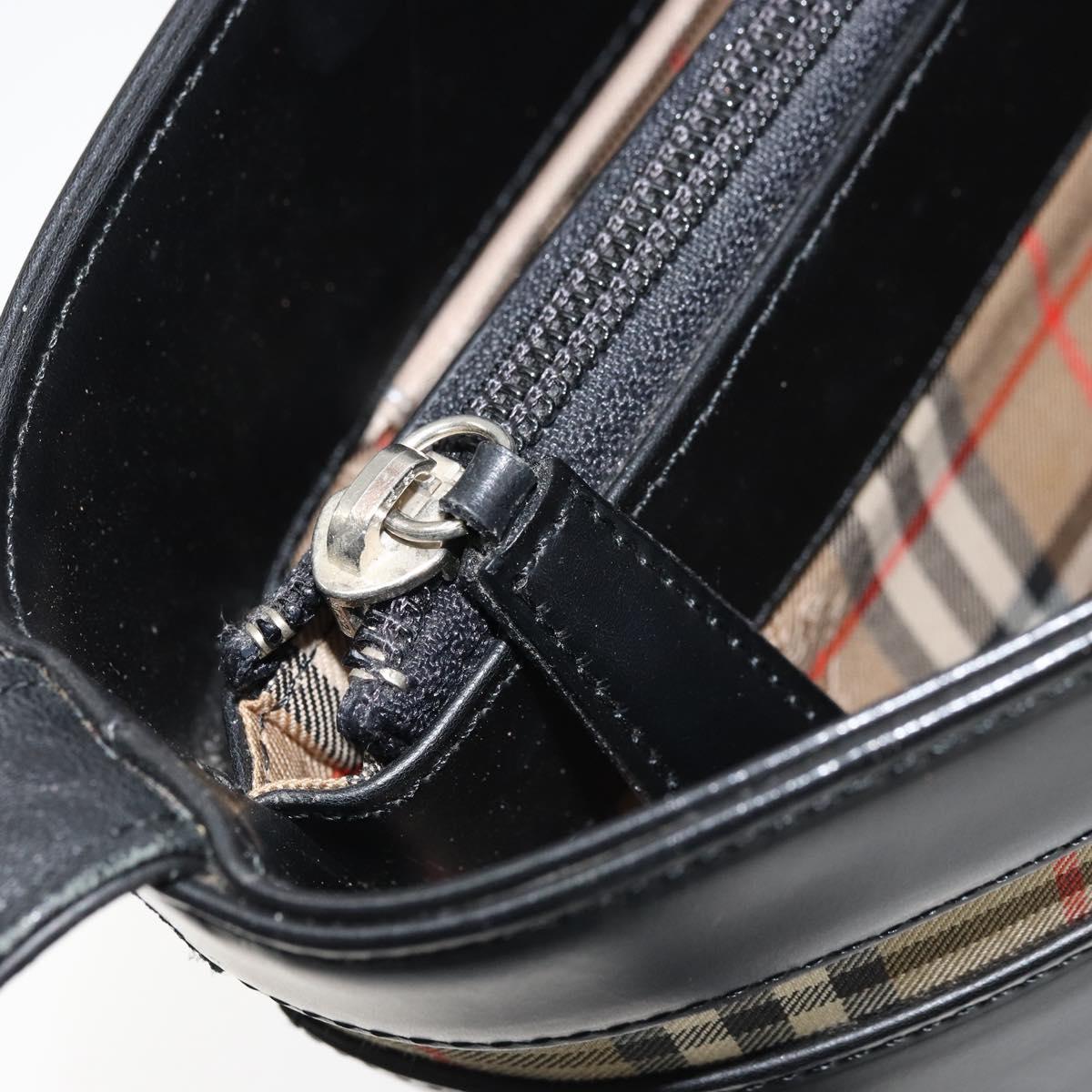 BURBERRY Nova Check Shoulder Bag Leather Black Silver Auth ep13572