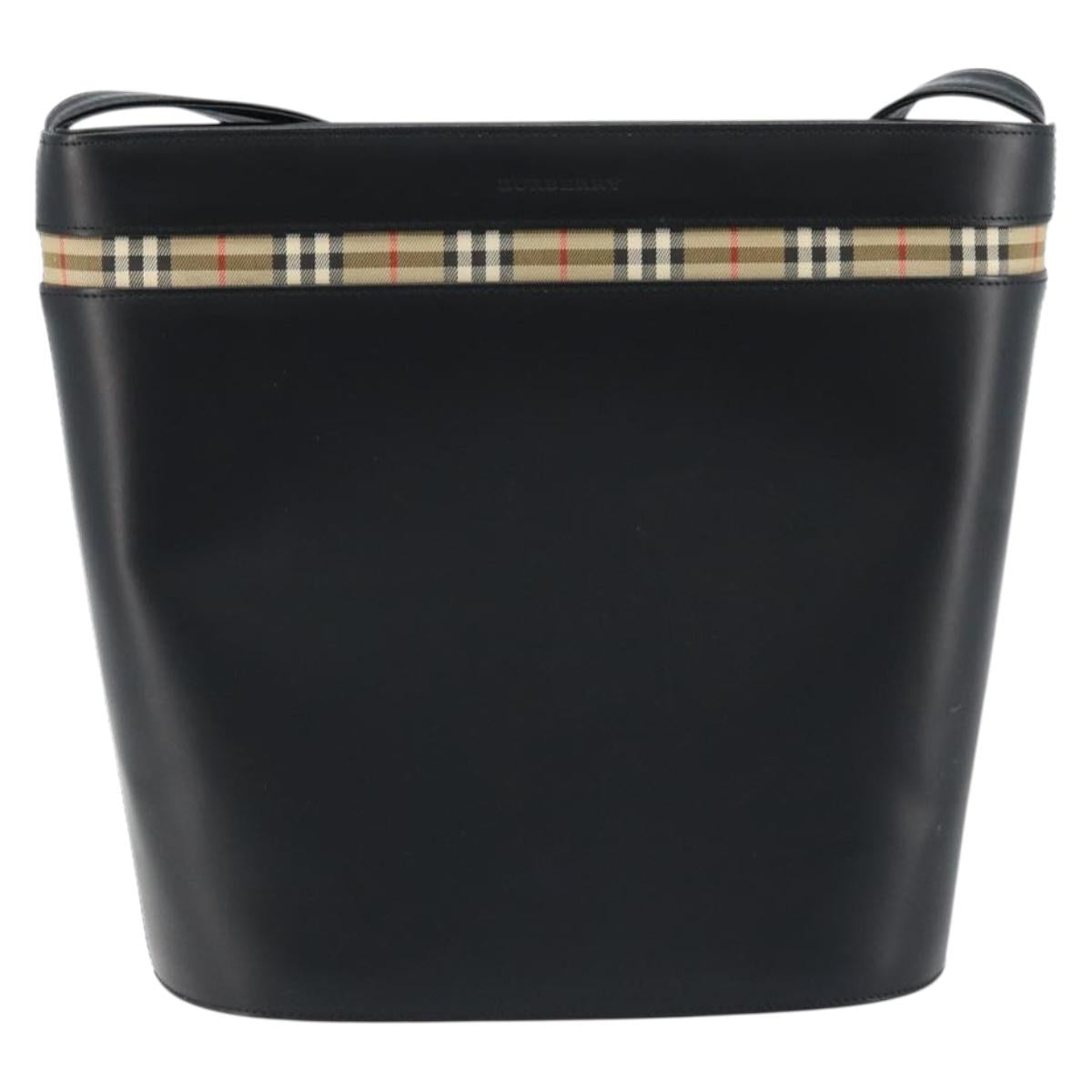 BURBERRY Nova Check Shoulder Bag Leather Black Silver Auth ep13572