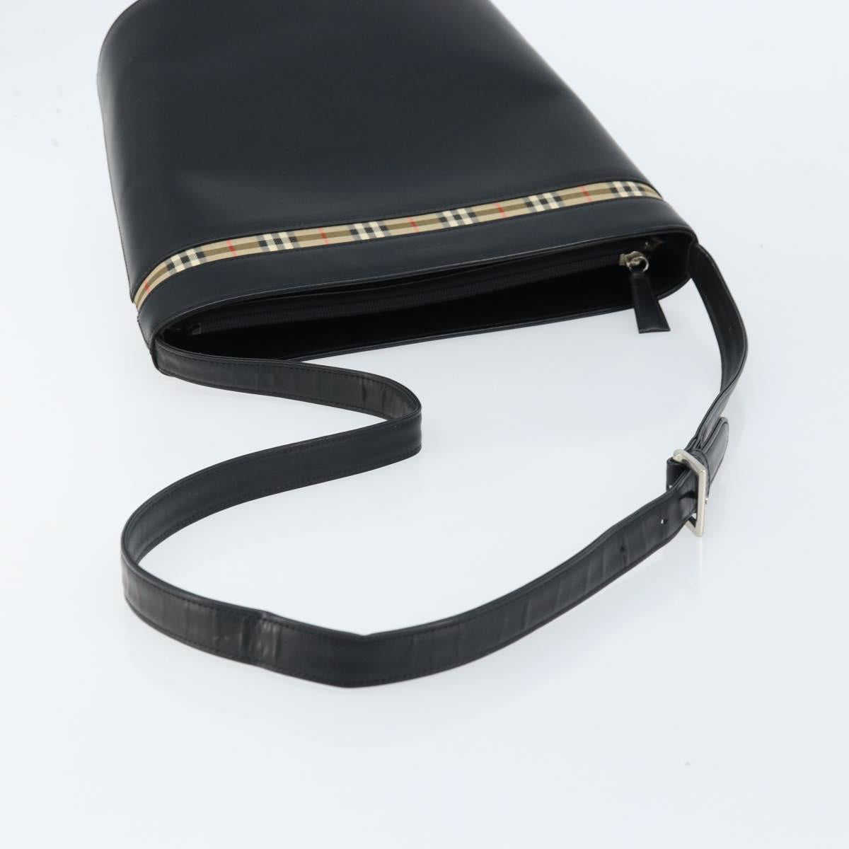 BURBERRY Nova Check Shoulder Bag Leather Black Silver Auth ep13572